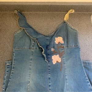 Vintage Y2K Xoxo Denim Embroidered Dress with Ruffled Sleeve Size 9 10